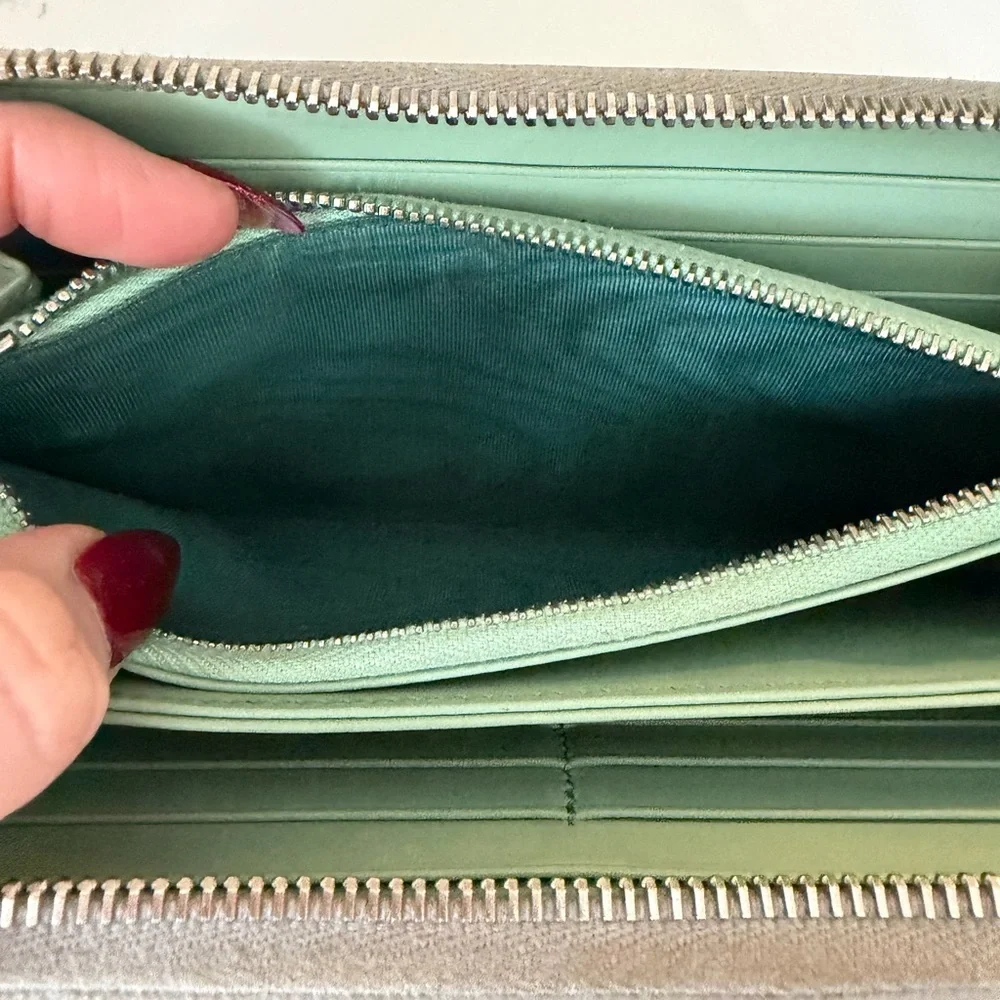 Authentic Prada Gray Leather wallet with mint interior